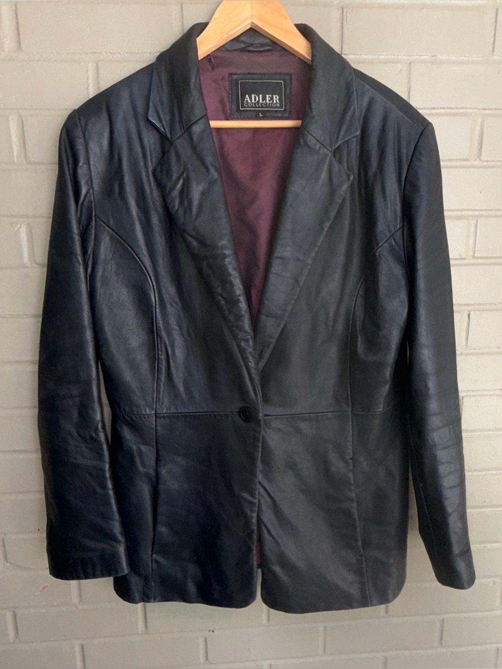 Adler Collection Lambskin Black Leather Blazer Coat Size L